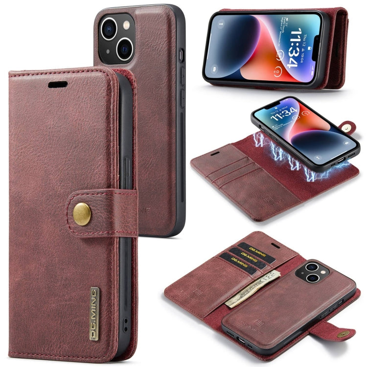 For iPhone 15 DG.MING Crazy Horse Texture Detachable Magnetic Leather Phone Case(Red) - iPhone 15 Cases by DG.MING | Online Shopping UK | buy2fix