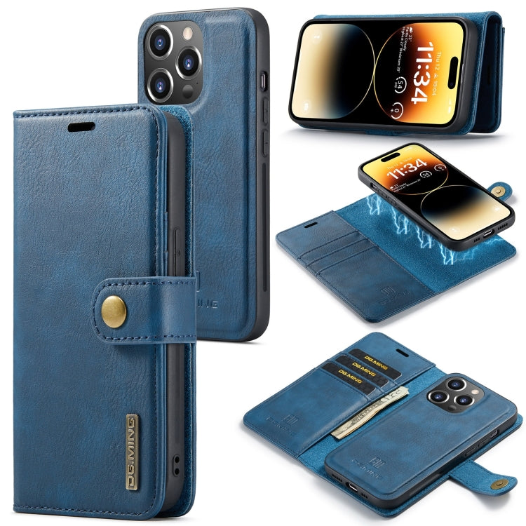 For iPhone 15 Pro Max DG.MING Crazy Horse Texture Detachable Magnetic Leather Phone Case(Blue) - iPhone 15 Pro Max Cases by DG.MING | Online Shopping UK | buy2fix