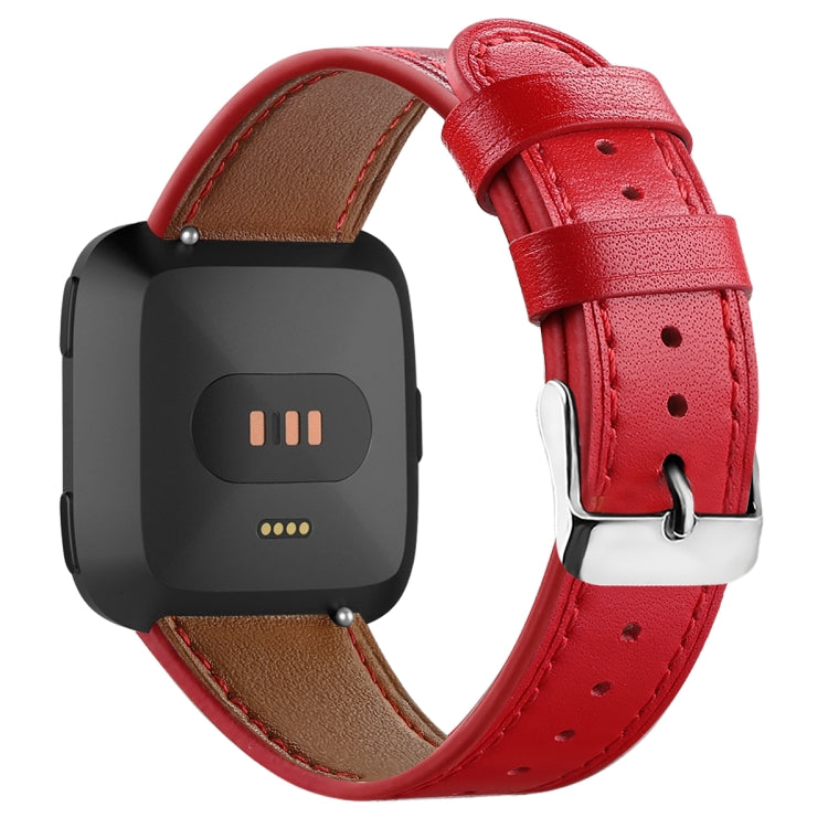 For Fitbit Versa 2 / Fitbit Versa / Fitbit Versa Lite Leather Watch Band with Round Tail Buckle(Red) - Watch Bands by buy2fix | Online Shopping UK | buy2fix