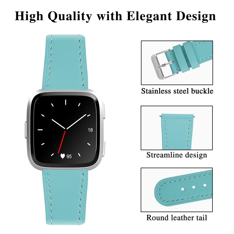 For Fitbit Versa 2 / Fitbit Versa / Fitbit Versa Lite Leather Watch Band with Round Tail Buckle(Teal) - Watch Bands by buy2fix | Online Shopping UK | buy2fix