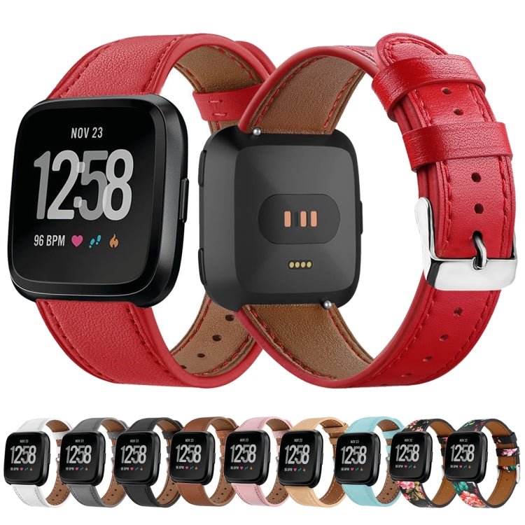 For Fitbit Versa 2 / Fitbit Versa / Fitbit Versa Lite Leather Watch Band with Round Tail Buckle(Red) - Watch Bands by buy2fix | Online Shopping UK | buy2fix