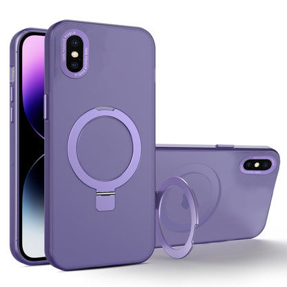 For iPhone XS Max MagSafe Metal Holder Frosted Translucent Phone Case(Dark Purple) - More iPhone Cases by buy2fix | Online Shopping UK | buy2fix