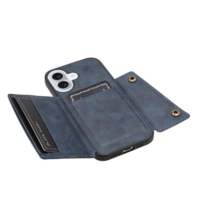 For iPhone 16 Double Buckle Card Slots PU + TPU Phone Case(Blue) - iPhone 16 Cases by buy2fix | Online Shopping UK | buy2fix