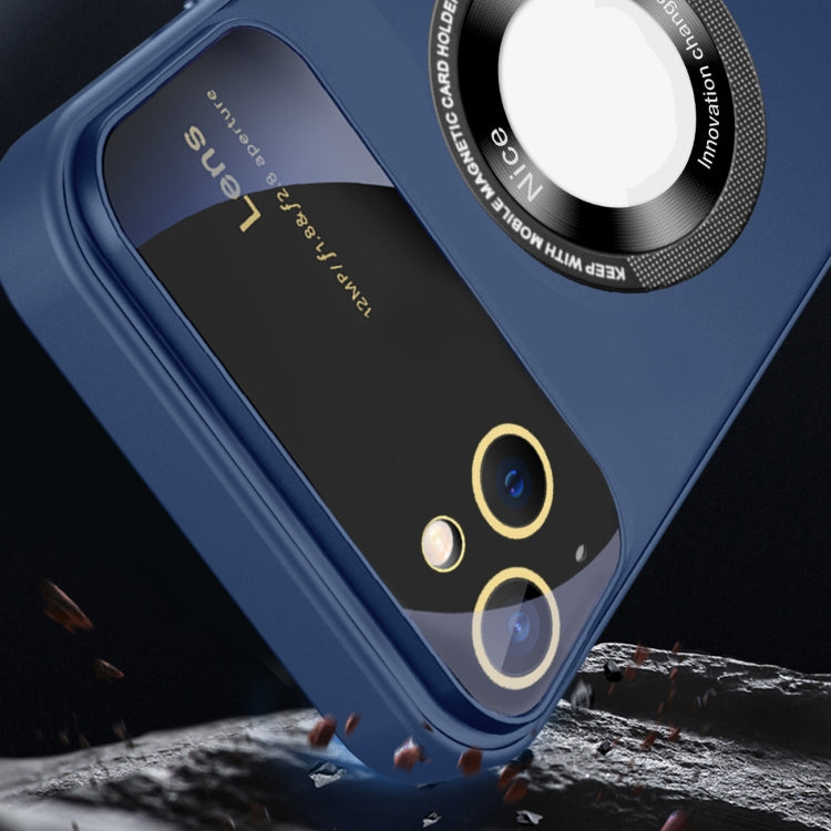 For iPhone 15 Plus Large Glass Window Magnetic Magsafe Phone Case with Lens Film(Royal Blue) - iPhone 15 Plus Cases by buy2fix | Online Shopping UK | buy2fix