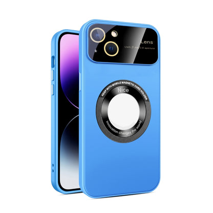For iPhone 15 Plus Large Glass Window Magnetic Magsafe Phone Case with Lens Film(Sky Blue) - iPhone 15 Plus Cases by buy2fix | Online Shopping UK | buy2fix