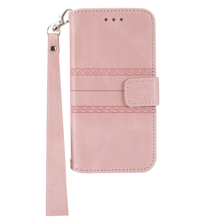 For iPhone 16 Pro Max Embossed Stripes Skin Feel Leather Phone Case(Pink) - iPhone 16 Pro Max Cases by buy2fix | Online Shopping UK | buy2fix