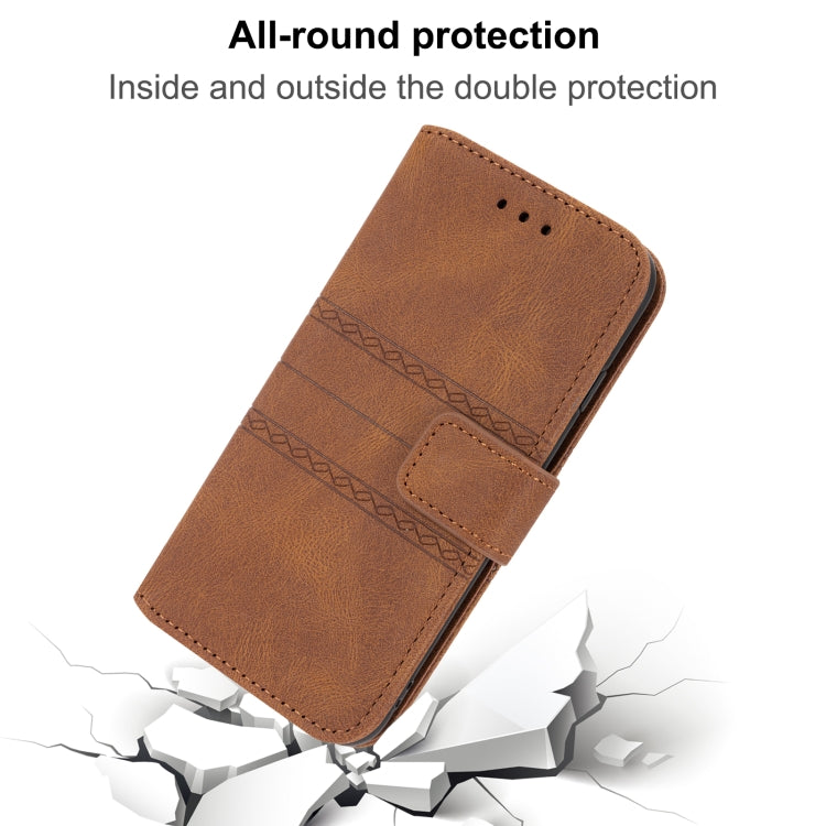 For iPhone SE 2024 Embossed Stripes Skin Feel Leather Phone Case(Brown) - More iPhone Cases by buy2fix | Online Shopping UK | buy2fix