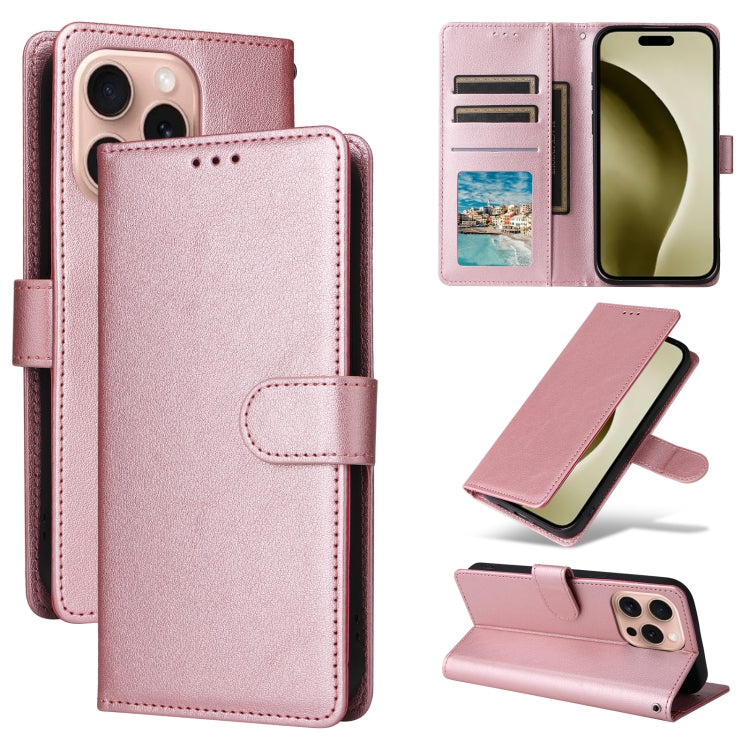 For iPhone 16 Pro Max Multifunctional Horizontal Flip Leather Phone Case with Three Card Slots(Rose Gold) - iPhone 16 Pro Max Cases by buy2fix | Online Shopping UK | buy2fix