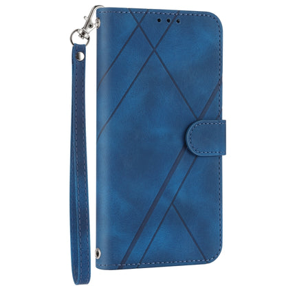 For iPhone SE 2024 Embossed Line Leather Phone Case with Lanyard(Blue) - More iPhone Cases by buy2fix | Online Shopping UK | buy2fix