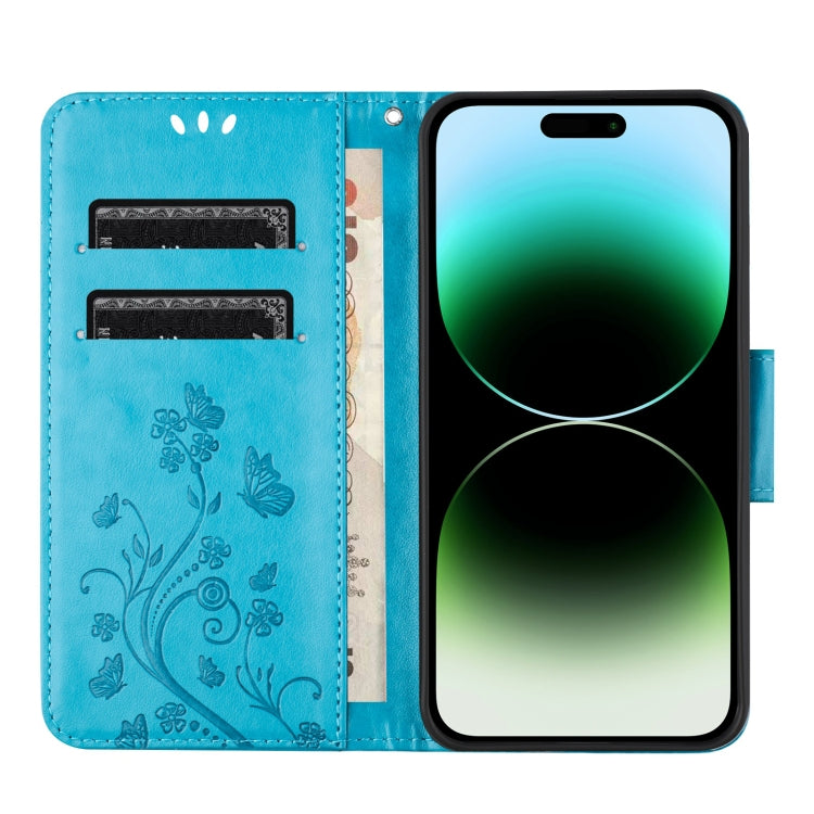 For iPhone 16 Pro Max Butterfly Flower Pattern Flip Leather Phone Case(Blue) - iPhone 16 Pro Max Cases by buy2fix | Online Shopping UK | buy2fix