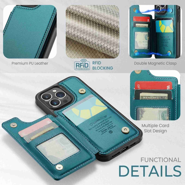 For iPhone 15 Pro CaseMe C22 Card Slots Holder RFID Anti-theft Phone Case(Blue Green) - iPhone 15 Pro Cases by CaseMe | Online Shopping UK | buy2fix