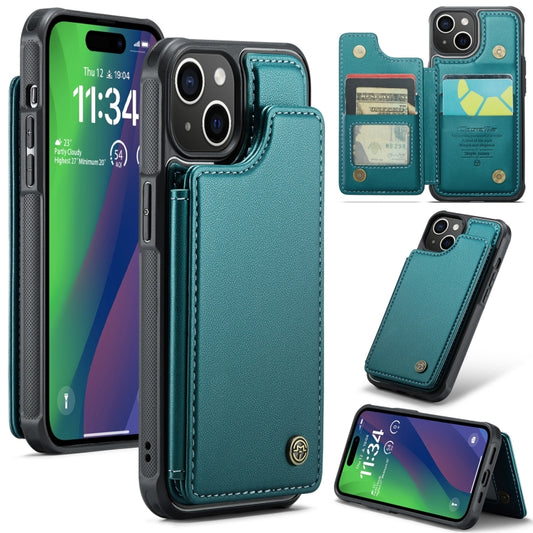 For iPhone 15 Plus CaseMe C22 Card Slots Holder RFID Anti-theft Phone Case(Blue Green) - iPhone 15 Plus Cases by CaseMe | Online Shopping UK | buy2fix