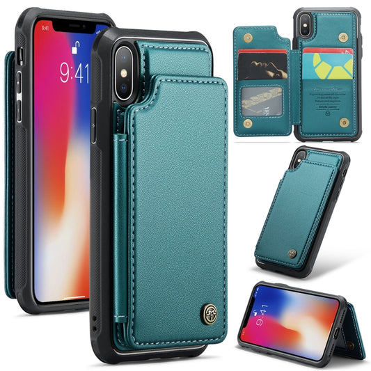 For iPhone XS / X CaseMe C22 Card Slots Holder RFID Anti-theft Phone Case(Blue Green) - More iPhone Cases by CaseMe | Online Shopping UK | buy2fix