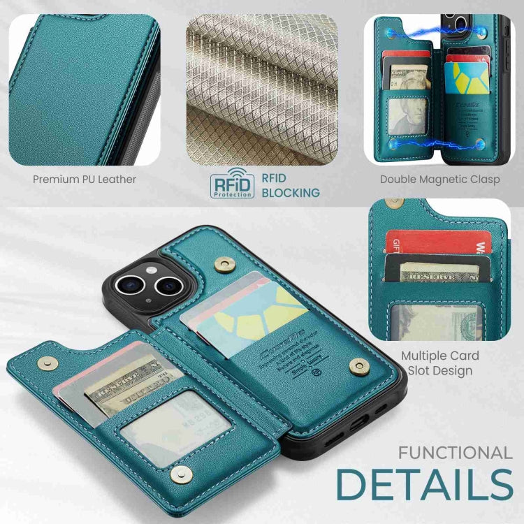 For iPhone 14 Plus CaseMe C22 Card Slots Holder RFID Anti-theft Phone Case(Blue Green) - iPhone 14 Plus Cases by CaseMe | Online Shopping UK | buy2fix