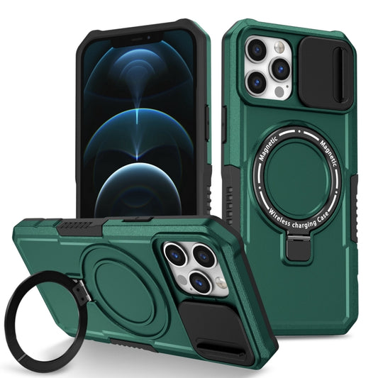 For iPhone 12 Pro Sliding Camshield Magsafe Holder TPU Hybrid PC Phone Case(Deep Green) - iPhone 12 / 12 Pro Cases by buy2fix | Online Shopping UK | buy2fix