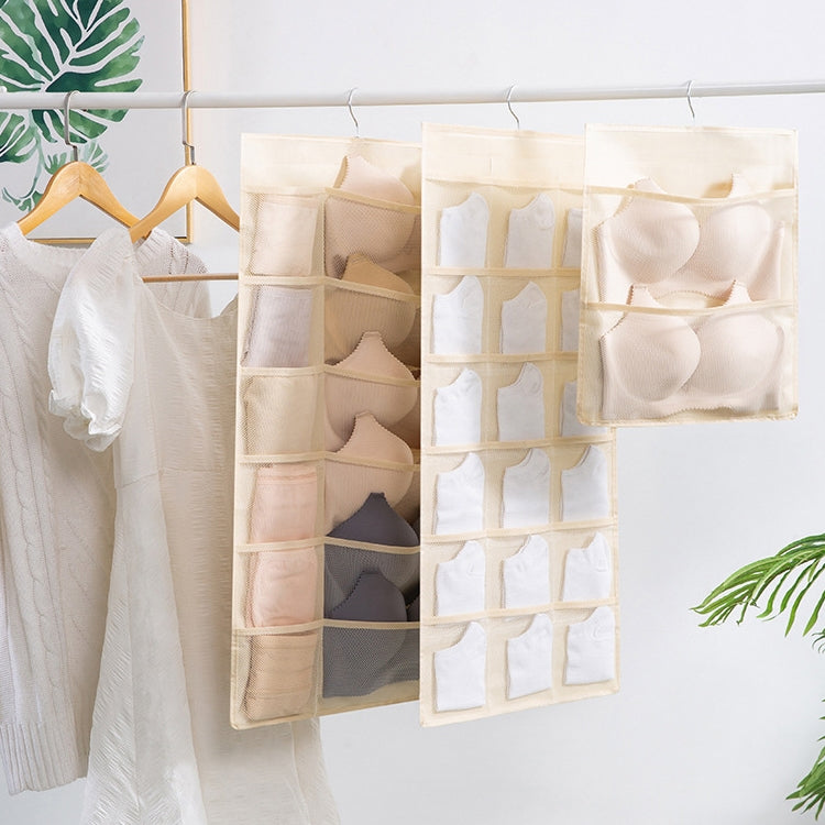 6+6 Grids Underwear Storage Bag Non-woven Double-sided Hanging Storage Bag(Beige) - Storage Bags by buy2fix | Online Shopping UK | buy2fix