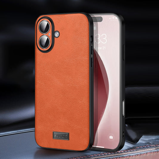 For iPhone 16 Plus SULADA Shockproof TPU Hybrid Handmade Leather Phone Case(Orange) - iPhone 16 Plus Cases by SULADA | Online Shopping UK | buy2fix