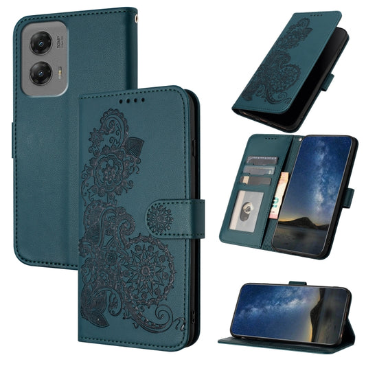 For Motorola Moto G Stylus 5G 2024 Datura Flower Embossed Flip Leather Phone Case(Dark Green) - Motorola Cases by buy2fix | Online Shopping UK | buy2fix