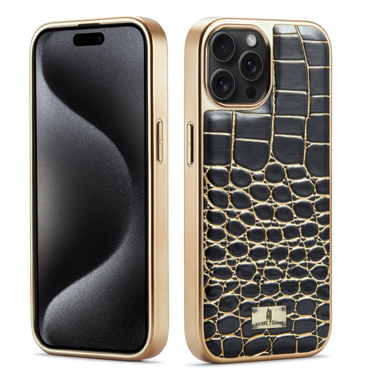 For iPhone 15 Pro Max Fierre Shann Crocodile Texture Electroplating PU Phone Case(Black) - iPhone 15 Pro Max Cases by FIERRE SHANN | Online Shopping UK | buy2fix