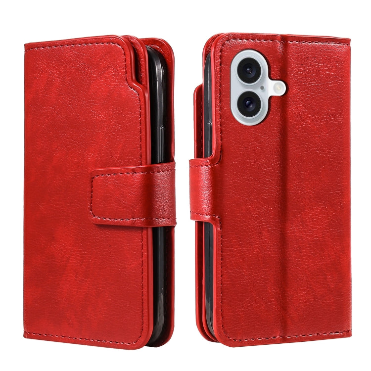 For iPhone 16 Plus Tri-Fold 9-Card Wallets Leather Phone Case(Red) - iPhone 16 Plus Cases by buy2fix | Online Shopping UK | buy2fix