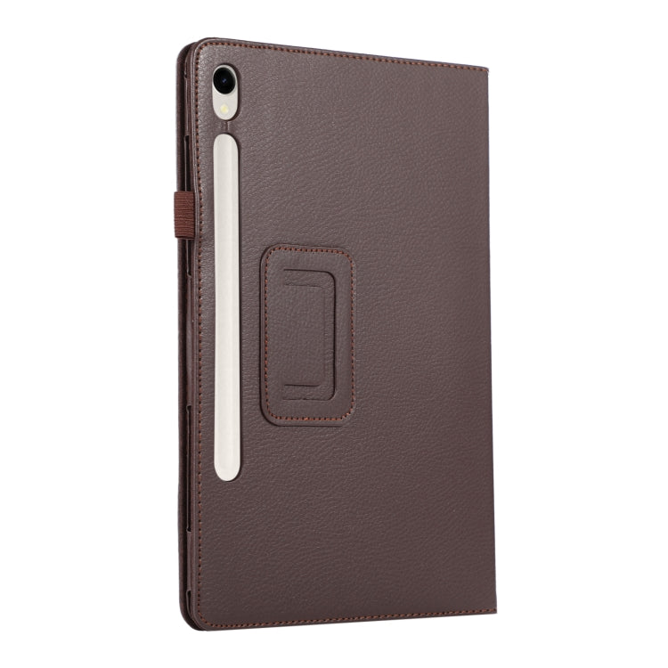 For Samsung Galaxy Tab S9 Ultra Litchi Texture Leather Tablet Case with Holder(Brown) - Other Galaxy Tab PC by buy2fix | Online Shopping UK | buy2fix