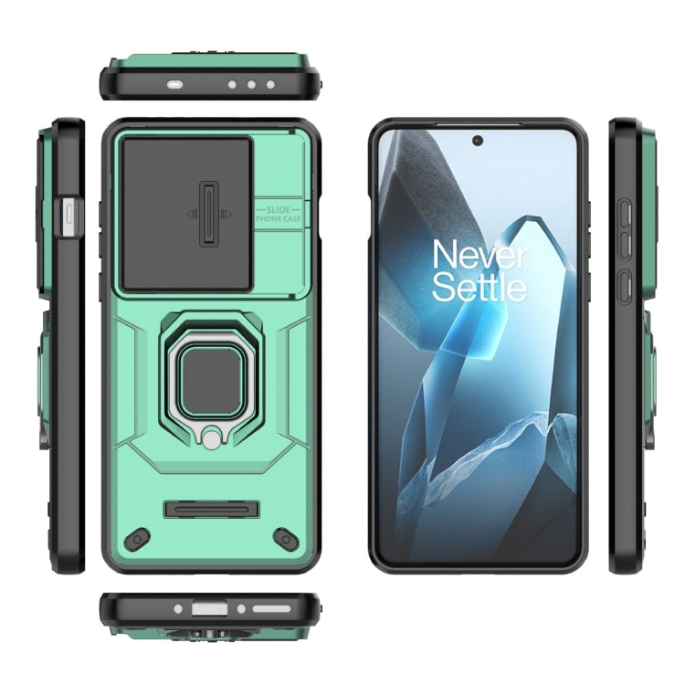 For OnePlus 13 5G Sliding Camshield TPU + PC Shockproof Phone Case with Holder(Green) - OnePlus Cases by buy2fix | Online Shopping UK | buy2fix