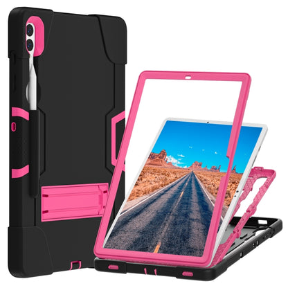 For Samsung Galaxy Tab S9+ Contrast Color Silicone PC Tablet Case with Holder(Black + Rose Red) - Galaxy Tab S9+ Cases by buy2fix | Online Shopping UK | buy2fix