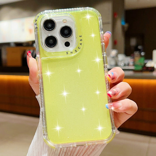 For iPhone 16 Pro Glitter Powder 3-in-1 TPU + PC Phone Case(Yellow) - iPhone 16 Pro Cases by buy2fix | Online Shopping UK | buy2fix