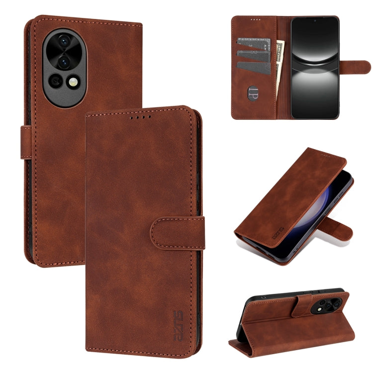 For Huawei nova 12 Pro AZNS Skin Feel Calf Texture Flip Leather Phone Case(Brown) - Huawei Cases by AZNS | Online Shopping UK | buy2fix