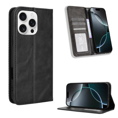 For iPhone 16 Pro Magnetic Buckle Retro Texture Leather Phone Case(Black) - iPhone 16 Pro Cases by buy2fix | Online Shopping UK | buy2fix