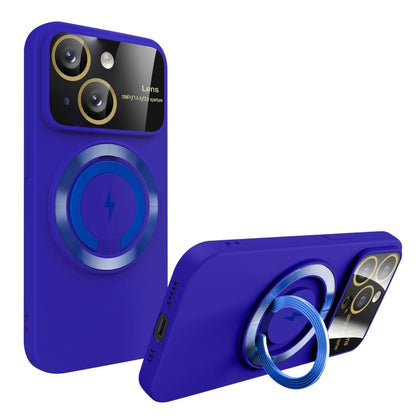 For iPhone 13 Large Window MagSafe Magnetic Holder Phone Case(Klein Blue) - iPhone 13 Cases by buy2fix | Online Shopping UK | buy2fix