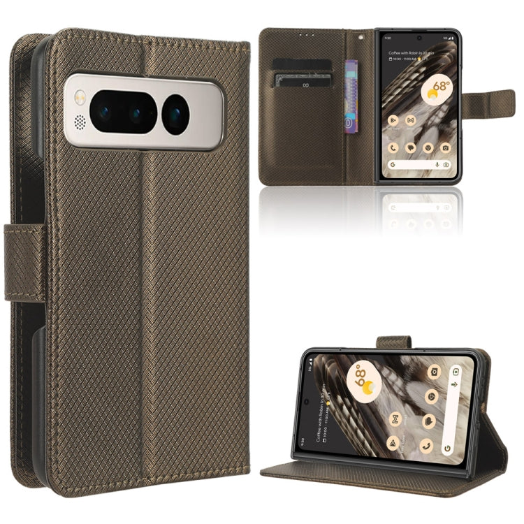 For Google Pixel Fold Diamond Texture Leather Phone Case(Brown) - Google Cases by buy2fix | Online Shopping UK | buy2fix