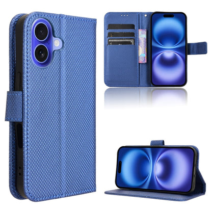 For iPhone 16 Plus Diamond Texture Leather Phone Case(Blue) - iPhone 16 Plus Cases by buy2fix | Online Shopping UK | buy2fix