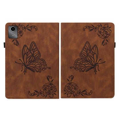 For Lenovo Tab M11/Xiaoxin Pad 11 2024 Butterfly Flower Embossed Leather Tablet Case(Brown) - Lenovo by buy2fix | Online Shopping UK | buy2fix