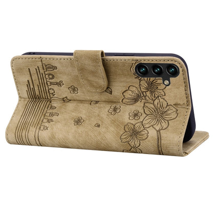 For Samsung Galaxy A55 5G Cartoon Sakura Cat Embossed Leather Phone Case(Brown) - Galaxy Phone Cases by buy2fix | Online Shopping UK | buy2fix