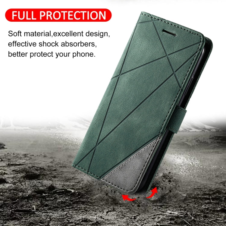 For iPhone 16 Skin Feel Splicing Leather Phone Case(Green) - iPhone 16 Cases by buy2fix | Online Shopping UK | buy2fix