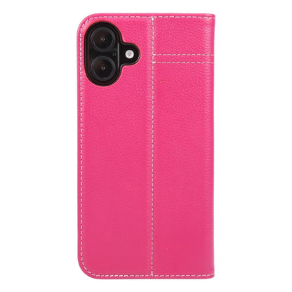 For iPhone 16 GEBEI Top-grain Horizontal Flip Leather Phone Case(Rose Red) - iPhone 16 Cases by GEBEI | Online Shopping UK | buy2fix