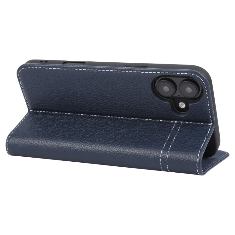 For iPhone 16 Plus GEBEI Top-grain Horizontal Flip Leather Phone Case(Blue) - iPhone 16 Plus Cases by GEBEI | Online Shopping UK | buy2fix