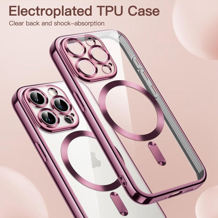 For iPhone 16 Pro Max Transparent Electroplated Magsafe Magnetic TPU Phone Case(Pink) - iPhone 16 Pro Max Cases by buy2fix | Online Shopping UK | buy2fix