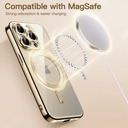 For iPhone 16 Pro Max Transparent Electroplated Magsafe Magnetic TPU Phone Case(Gold) - iPhone 16 Pro Max Cases by buy2fix | Online Shopping UK | buy2fix