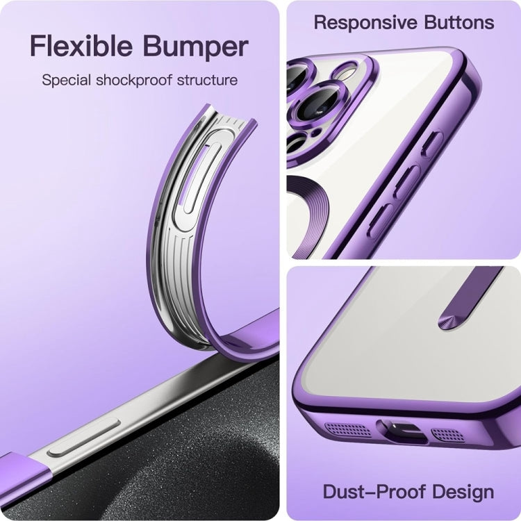 For iPhone 16 Pro Max Transparent Electroplated Magsafe Magnetic TPU Phone Case(Purple) - iPhone 16 Pro Max Cases by buy2fix | Online Shopping UK | buy2fix