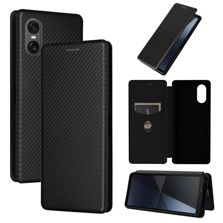 For Sony Xperia 10 VI 2024 Carbon Fiber Texture Flip Leather Phone Case(Black) - Sony Cases by buy2fix | Online Shopping UK | buy2fix