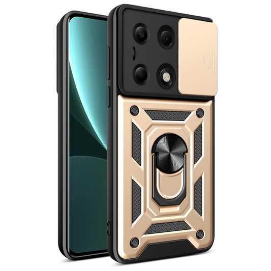 For Xiaomi Redmi Note 13 Pro 4G Global Sliding Camera Cover Design TPU Hybrid PC Phone Case(Gold) - Note 13 Pro Cases by buy2fix | Online Shopping UK | buy2fix