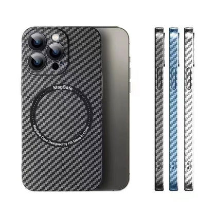 For iPhone 11 Pro Max MagSafe Magnetic PC Carbon Fiber Phone Case with Lens Film(Silver White) - iPhone 11 Pro Max Cases by buy2fix | Online Shopping UK | buy2fix