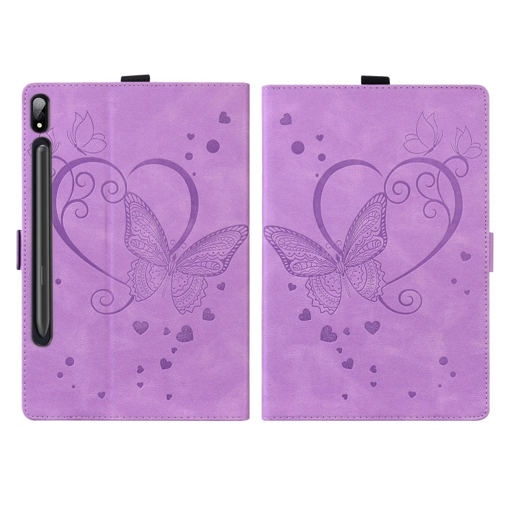 For Samsung Galaxy Tab S9 FE Love Butterfly Embossed Leather Tablet Case(Purple) - Other Galaxy Tab PC by buy2fix | Online Shopping UK | buy2fix