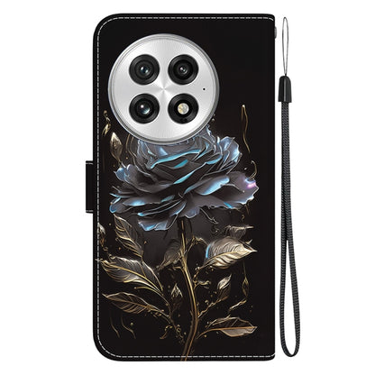 For OnePlus 13 Crystal Texture Colored Drawing Leather Phone Case(Black Rose) - OnePlus Cases by buy2fix | Online Shopping UK | buy2fix