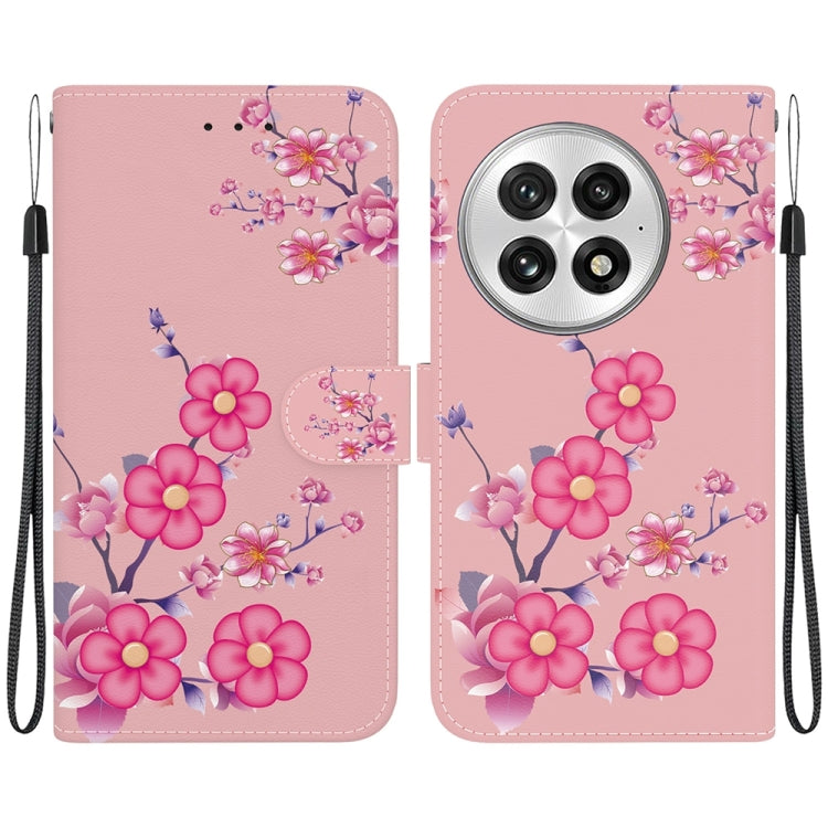 For OnePlus 13 Crystal Texture Colored Drawing Leather Phone Case(Cherry Blossoms) - OnePlus Cases by buy2fix | Online Shopping UK | buy2fix