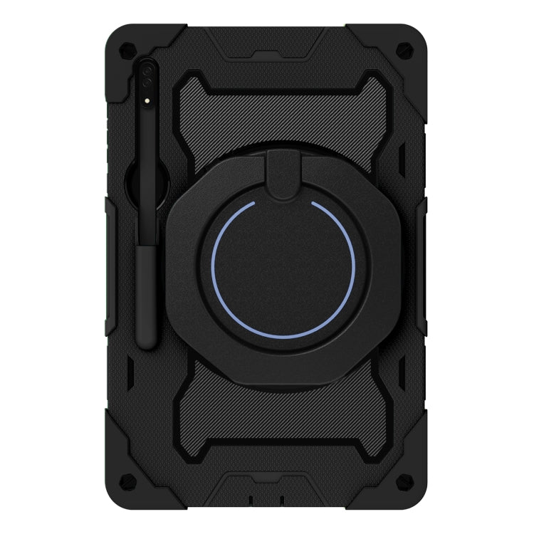 For Samsung Galaxy Tab S9 Ultra Armor Portable Rotating Ring Holder Silicone Tablet Case(Black) - Galaxy Tab S9 Ultra Cases by buy2fix | Online Shopping UK | buy2fix