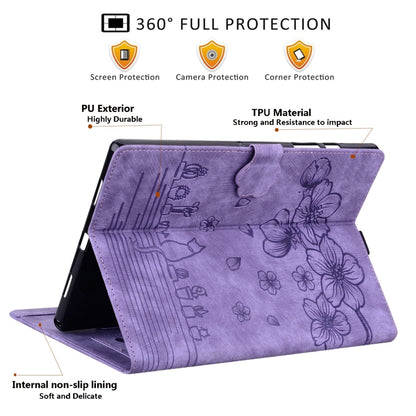 For Samsung Galaxy Tab S9 Ultra /S8 Ultra Cartoon Sakura Cat Embossed Leather Tablet Case(Purple) - Galaxy Tab S9 Ultra Cases by buy2fix | Online Shopping UK | buy2fix