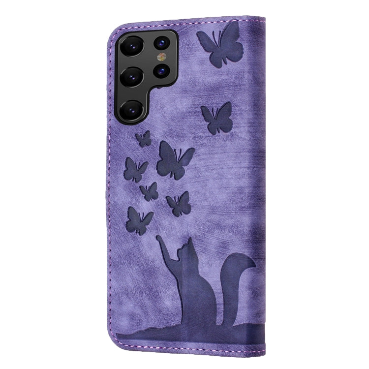 For Samsung Galaxy S23 Ultra 5G Butterfly Cat Embossing Flip Leather Phone Case(Purple) - Galaxy S23 Ultra 5G Cases by buy2fix | Online Shopping UK | buy2fix